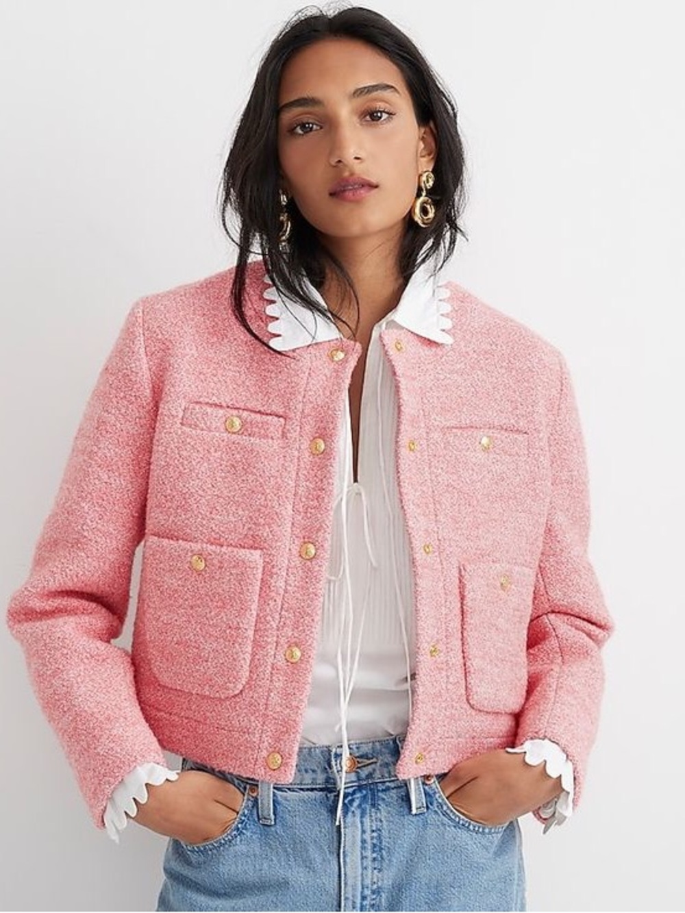 J. Crew Collection Pink Cropped Lady Italian Wool Boucle Jacket BJ941